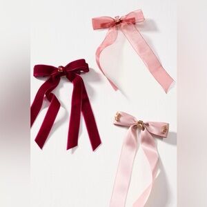 NWT Anthropologie Gemstone Bow Hair Clips Pink Set of 3